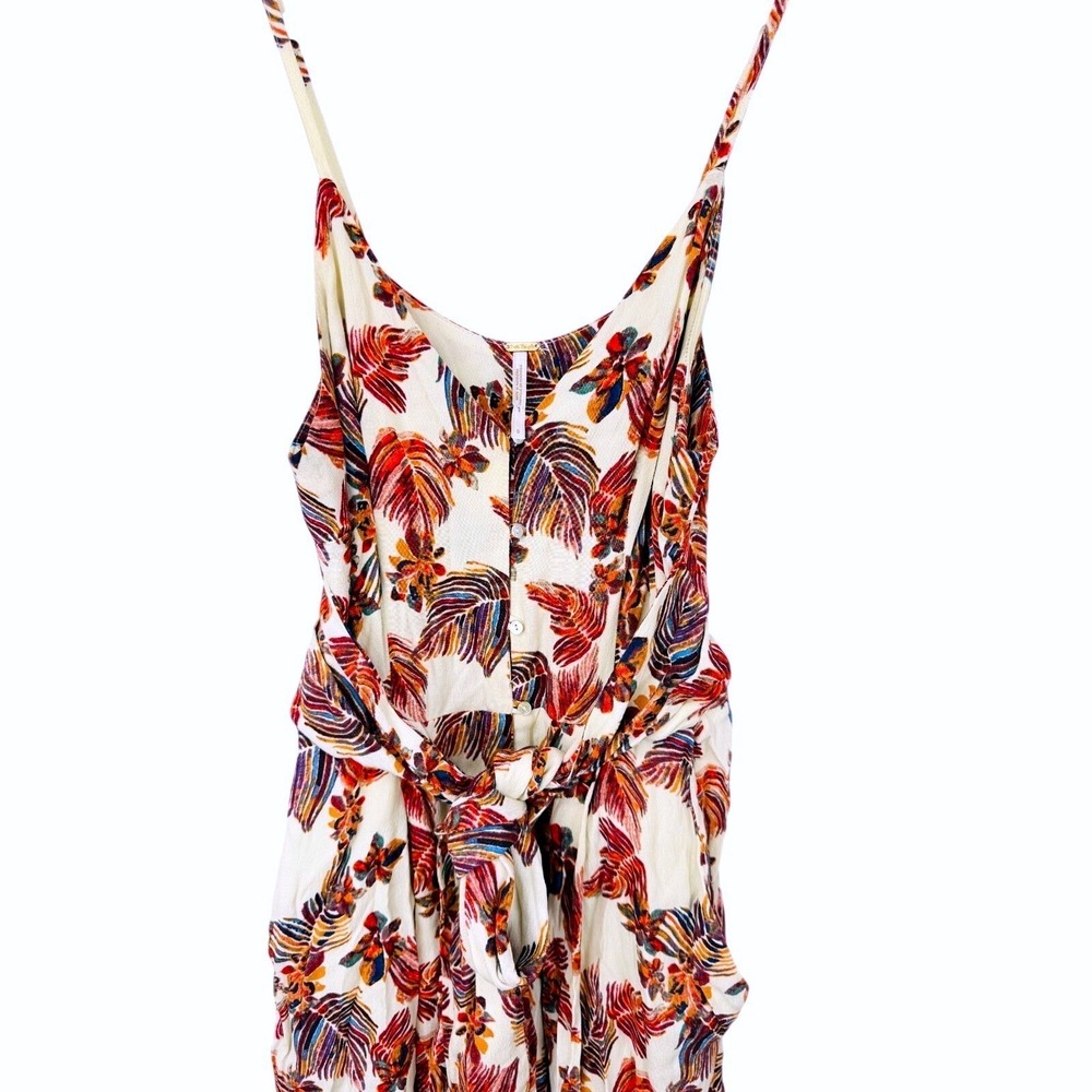 Free People Wide Leg Jumpsuit Size XS Boho Floral Front Tie Cropped Belted - Picture 6 of 15